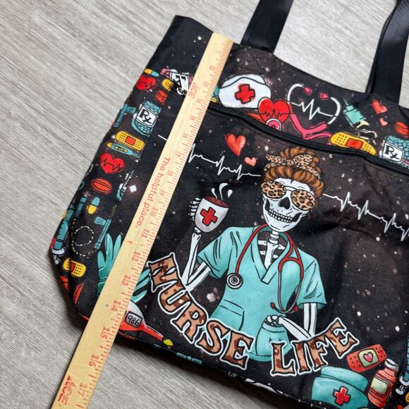 Nurse Life Skeleton Tote Bag Night Shift NWT Coffee 84 Hoods Zip Closure Canvas - Picture 6 of 6